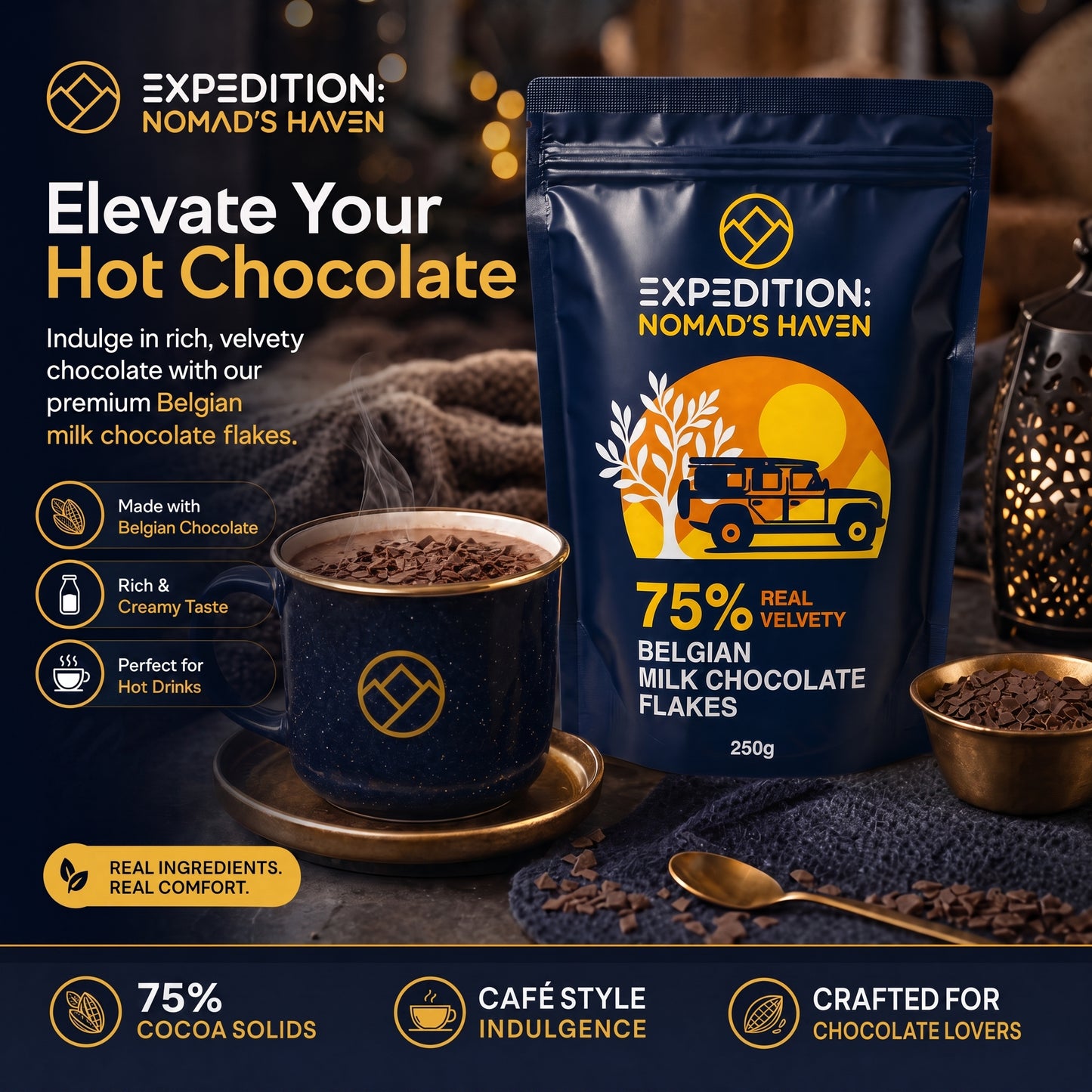 Luxury Hot Chocolate - Real 75% Belgian Chocolate Flakes - 40 x 250g - WHOLESALE