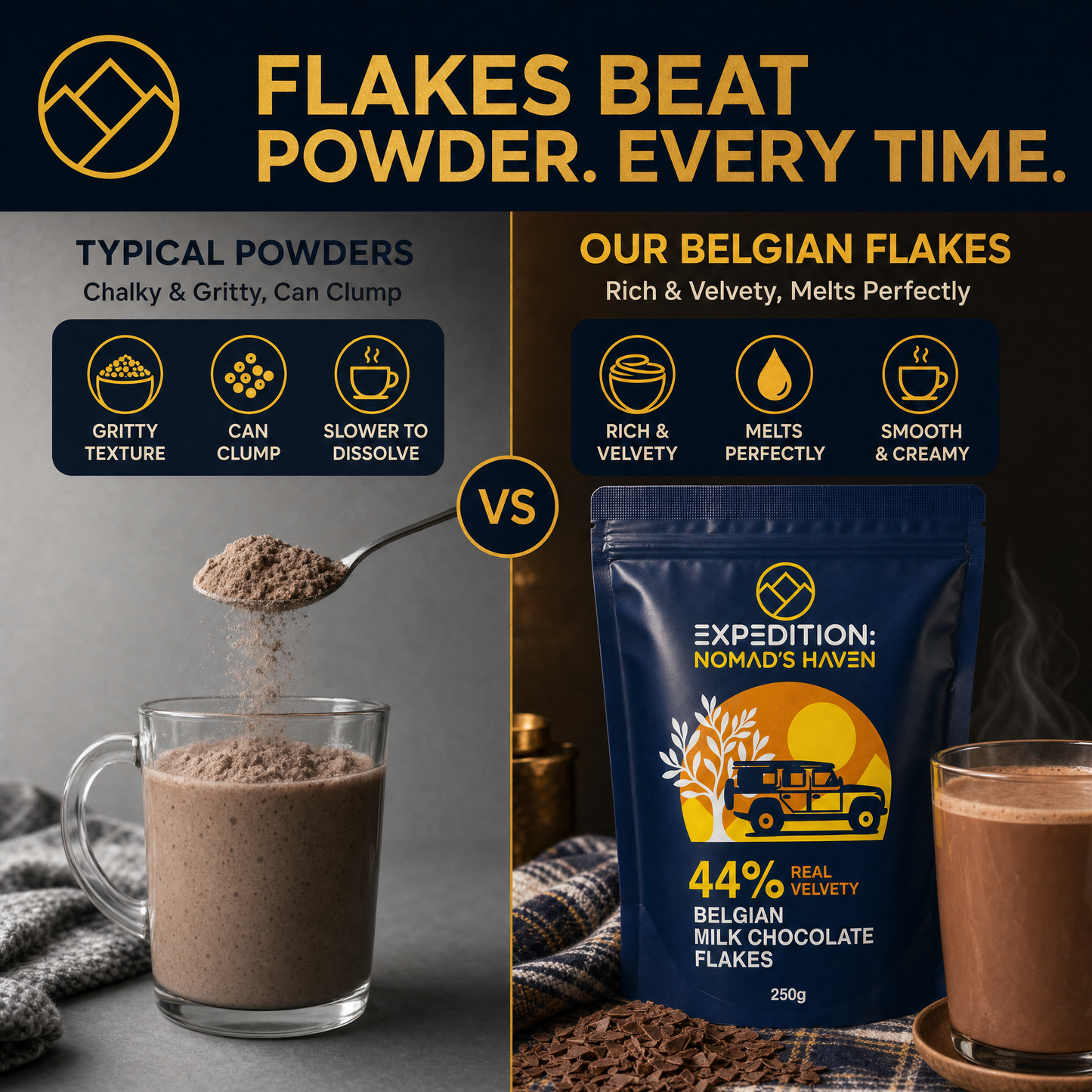 Luxury Hot Chocolate - Real 44% Belgian Milk Chocolate Flakes - 250g