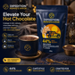 Elevate your hot chocolate, showing a mug made with 44% real velvety Belgian milk chocolate flakes